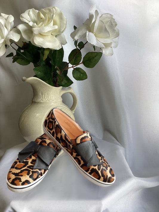 PhoenixLuxe Luxury  Consign Hub Kate Spade Leopard Fur Delise Sneakers with Black Bow Detail