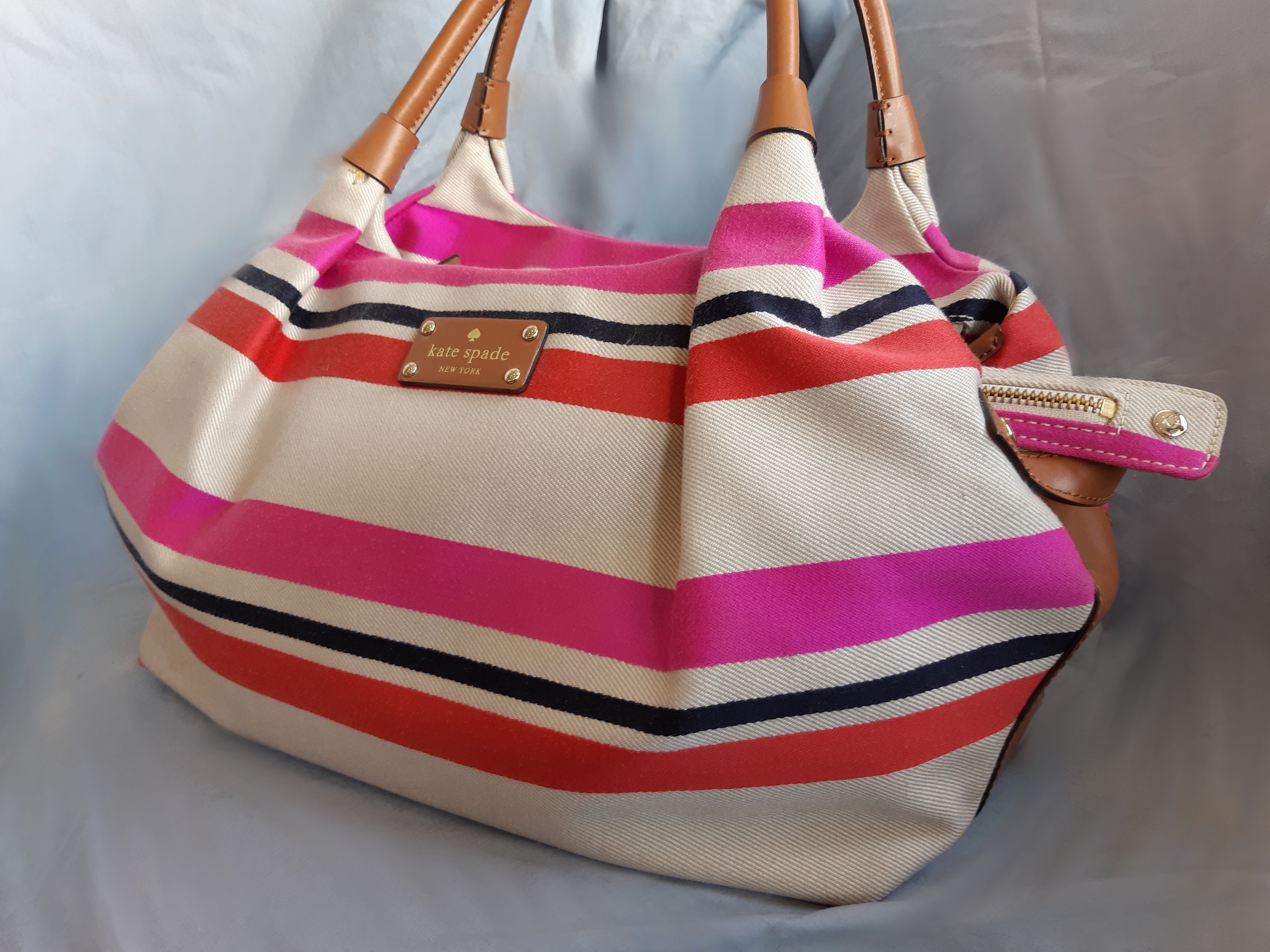 Pink Striped Print Tote Bag, Best Designer PU Leather Shoulder Hand Work  Bag 17