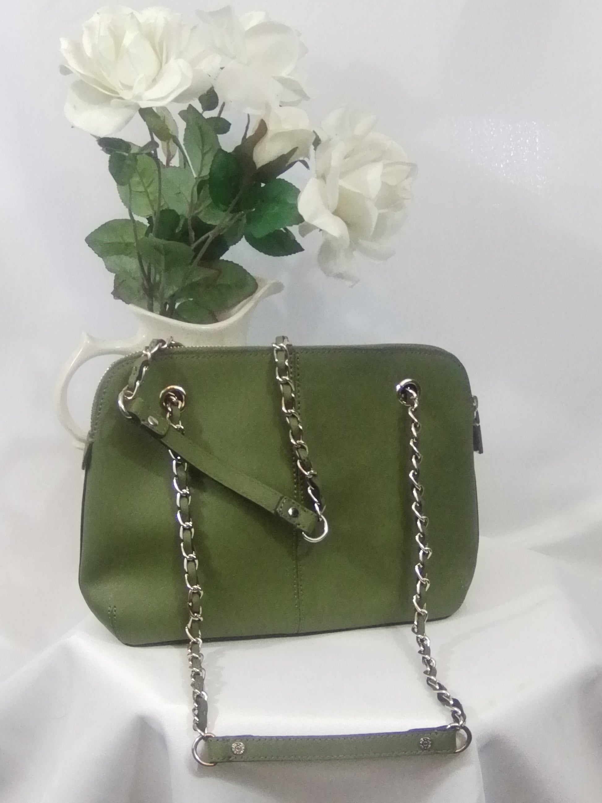 DKNY Olive Green Dome Leather Crossbody Bag with Gold Chain Strap –  PhoenixLuxe