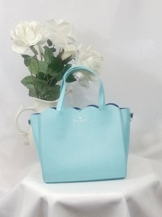 PhoenixLuxe Luxury Consign Hub Kate Spade Turquoise Purse with Double Handles and Scalloped Edging