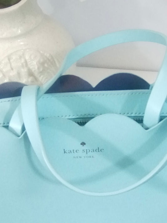 Kate Spade Turquoise Purse with Double Handles and Scalloped Edging