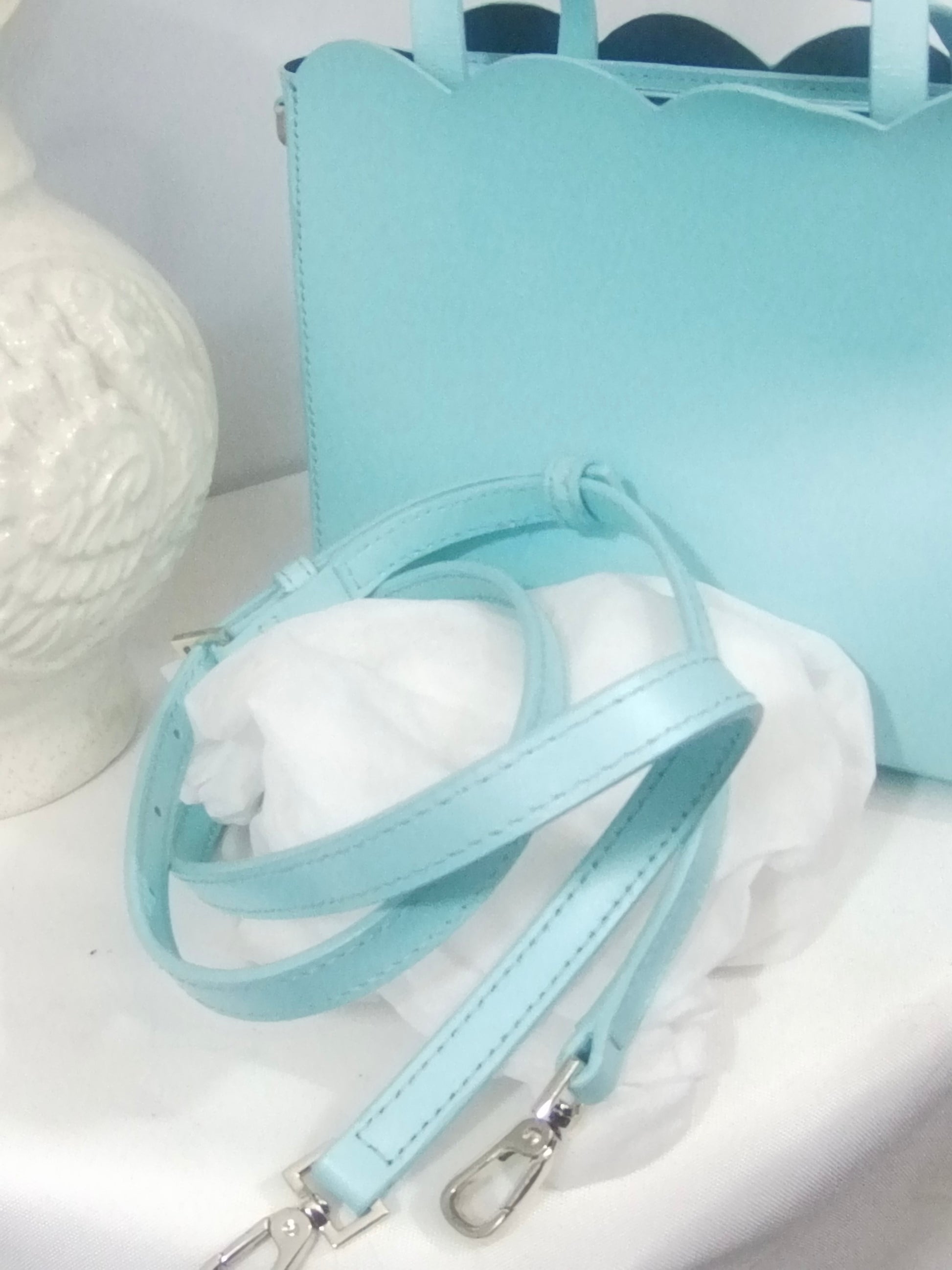 Kate Spade Turquoise Purse with Double Handles and Scalloped