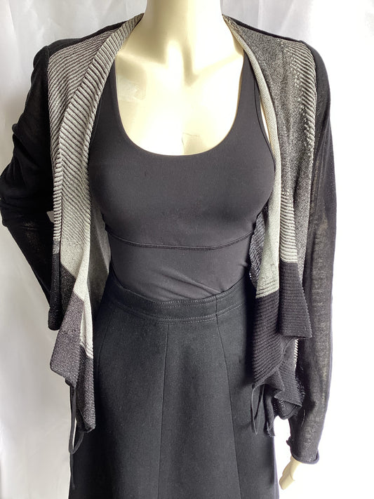 PhoenixLuxe Luxury Consign Hub Sarah Pacini Color Block Black/Grey Sweater with Waterfall Front and Adjustable Ties